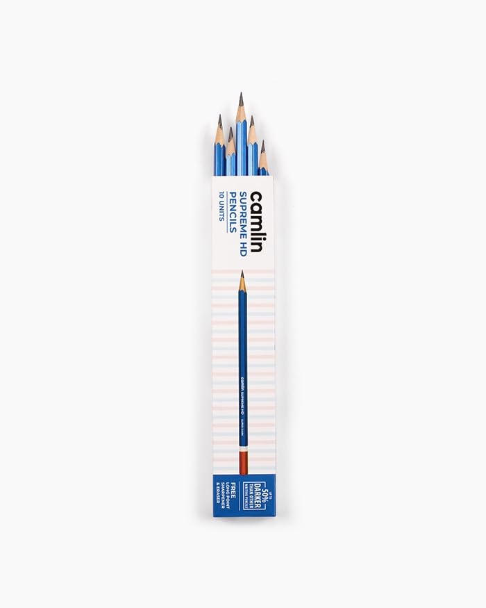 Image of Camel Supreme HD Pencils - Pack of 10 | Extra Dark Graphite Lead for Smooth Writing & Shading | Ideal for Board Exams, Competitive Tests, School, Office & Art Use