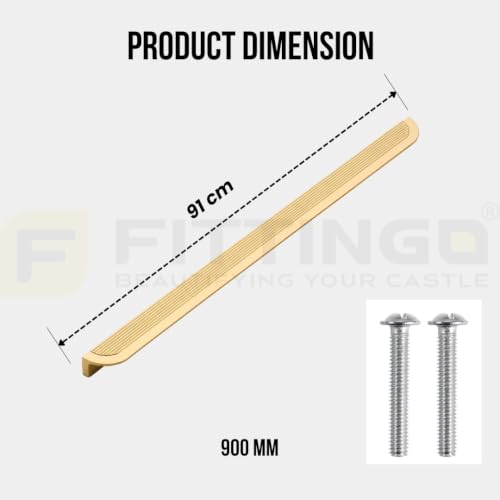 Image of VEZEL Aluminium Wardrobe Handle - Modern Cabinet Pull for Wardrobe, Cabinets, Drawer & Cupboard Furniture, (PVD Gold) - 900mm - Pack of 4-| 3 Years Warranty |
