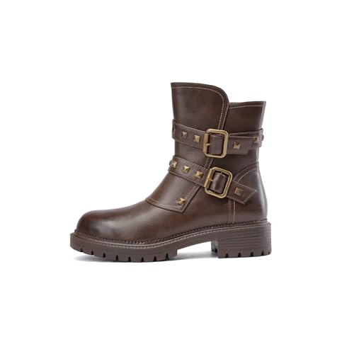 Tsrenlmln Women's Brown Lace up Fashion Combat Boots Ankle Booties for Women2