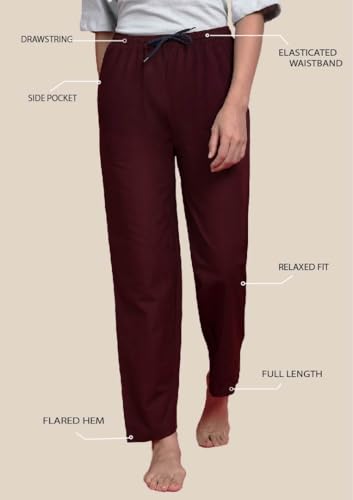 Image of KRYPTIC Women's 100% Pure Cotton Woven Pyjama | Mid Rise Relaxed Fit Full Length Nightwear Pant with Elasticated Drawstring Waistband & Side Pocket | Comfortable Lounge, Sleepwear & Casual Bottom Wear