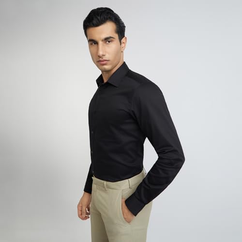 Image of Raymond Men's Slim Fit Solid Pattern Pure Cotton Semi Cut Away Collar Full Sleeve Formal Shirt