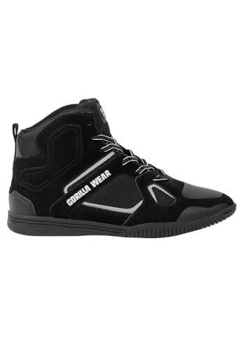 Gorilla Wear Bodybuilding Schuhe Troy High Tops - Schwarz/Grau - Sport Freizeit Alltag Training Workout Schnürsenkel mit Logo Bequem Extra Starker Halt für Herren, 41