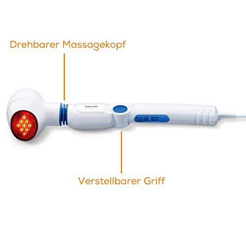 Foto von Beurer MG 40 Infrarot-Massagegerät, Handmassagegerät mit 3-fach verstellbarem Griff, angenehme Infrarot-Wärmefunktion, 4 Aufsätze für wohltuende Vibrationsmassage, gezielte Massage für Beine & Rücken