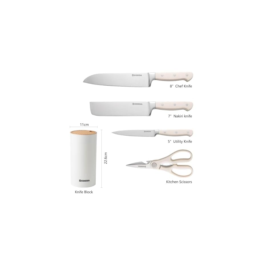 GOODA-Knife-Set-with-Block4-Pieces-High-Carbon-Stainless-Steel-Kitchen-Knife-set-Dishwasher-Safe-with-Sharp-Blade-Forged-Triple-Rivet-Ergonomic-HandleWhite GOODA Knife Set with Block,4 Pieces High Carbon Stainless Steel Kitchen Knife set Dishwasher Safe with Sharp Blade Forged Triple Rivet Ergonomic Handle,White