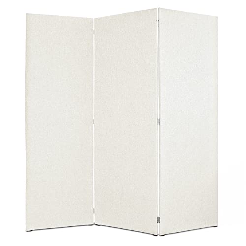 DESHOME - Separe divisorio interno dal design moderno, tessuto idrorepellente struttura in legno 3 ante - Separè divisorio paravento richiudibile pieghevole (Bianco crema)
