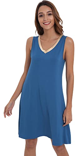 Image of GYS Cooling Bamboo Viscose Nightgowns for Women, Lightweight Sleeveless V Neck Sleep Shirt for Hot Sleepers, Soft Night dress