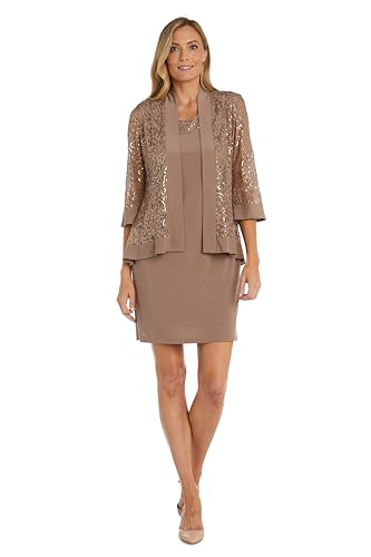Image of R&M Richards Women's 2-Piece Knee Length Banded Hi-Lo Sequined Jacket Dress W /Detachable Necklace
