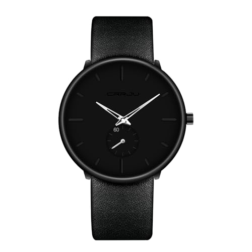 Montre étanche militaire classique à pointeur argenté et cuir
