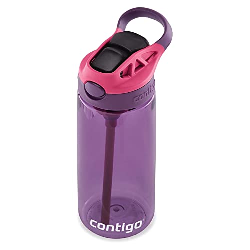Image of Contigo Aubrey Kids Water Bottle, 20oz, Eggplant, Spill-Proof Lid, Dishwasher Safe, Easy Clean, Purple and Pink
