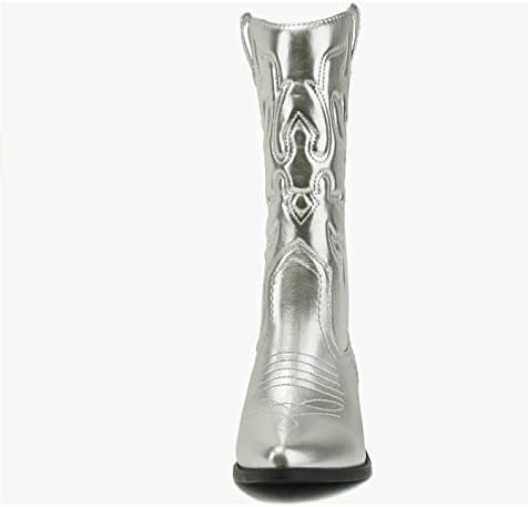 Soda Women's Reno Western Cowboy High Pull On Tabs Boots,Silver Metallic Pu 7.5 | Image 5