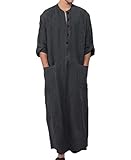 Camisa larga de lino étnico para hombre con abertura lateral