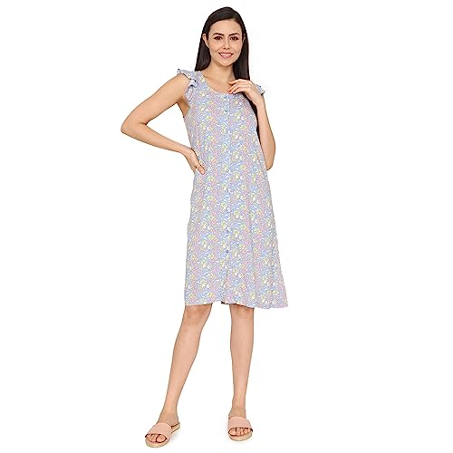 Image of Zivame Mickey & Friends Knit Cotton Knee Length Nightdress - Lemon Drop
