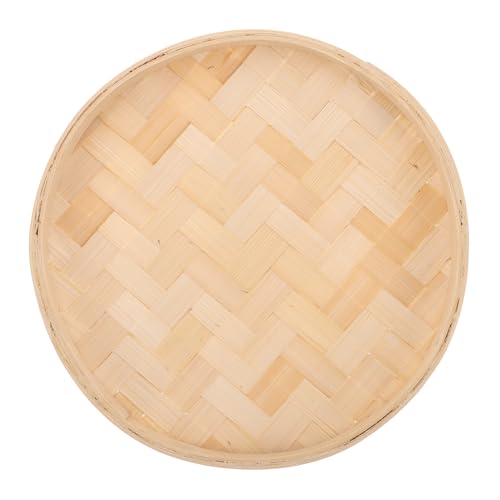 MAGICLULU Handmade Round Bamboo Woven Tray Artistic Dustpan Plate Decorative Wall Hanging for Rustic Home Decor and Dessert Display Natural Bamboo Basket