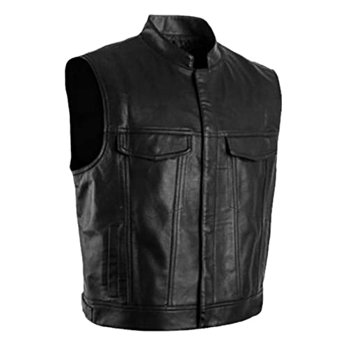 Gilet sans manches homme col montant en cuir synthétique style rétro