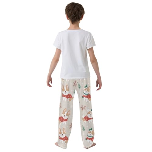 Corgi Dog Pine Branches Boys Long Pants Soft Trousers Elastic Waist Kids Lounge Bottoms with Pockets S-XL3