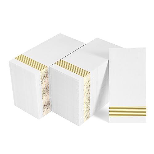 Serviettes jetables aspect lin de table mariage et fête avec rayures dorées x200