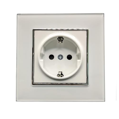 Jandei - Enchufe Schuko 2P+T 16A, Decoración Elegante Pared Interior, Fácil de Instalar, Incluye Marco y Mecanismo, Cristal Templado Color Blanco