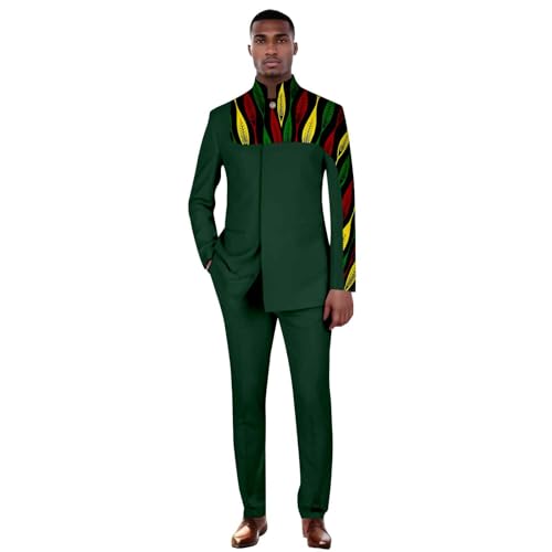 Tracksuit Mens African 2 Piece Set Embroidery Suit Printed African Dashiki Shirt and Pants Set Outfit