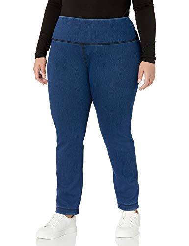 SLIM-SATION Women's Plus Size Pull-On Solid Reversible Knit Ankle Legging, Medium Indigo, 2X