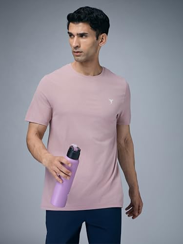 Image of TECHNOSPORT Men's Slim Fit Solid Crew Neck T-Shirt, Cotflex Quick Dry Wrinkle Resistant Polyester Sports Tee for Gym, Running, Training, Sports