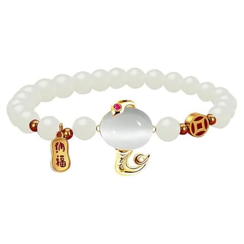 Angyape 2025 Chinese New Year Snake Bracelets for Women, Snake Beaded Bracelet Chinese Zodiac Feng Shui Lucky Amulet Stretch Bracelets for Women Unisex Jewelry(White Style B) Cover