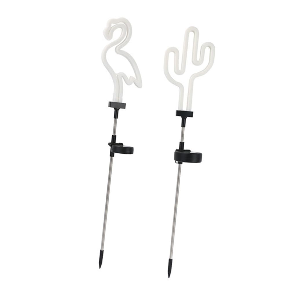Plastique et Fer Lampe Solaire Flamant Rose Cactus 2 Pièces
