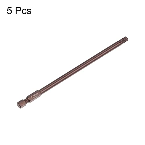 Harfington 5Pcs T27 Torx Bit 1/4" Hex Shank 6" Length Magnetic Security Star Screwdriver Power Tool, Red #TOP2