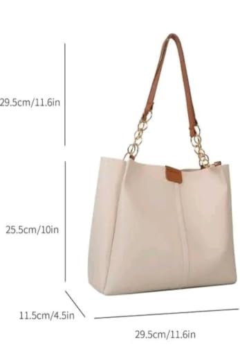 Image of Handbag with Gold Chain Strap, 29.5 x 25.5 x 11.5 cm