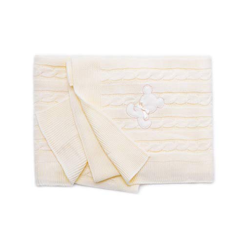 PEKITAS Manta Punto Hilo Bebe 100 x 100 cm 100% Acrílico Ecológico Fabricado En Portugal Beige