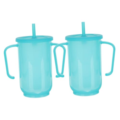 TOVINANNA Elderly Feeding Cup Straw Plastic Cup Handles Design for Seniors Reusable Water Bottle