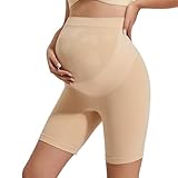 INNERSY Nude Maternity Shapewear Over Bump High Waisted Chub Rub Pregnancy Shorts Under Skirts (M, Beige)