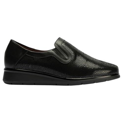 PITILLOS - Mocasín,Zapato con cuña,Gomas en los Lados,Suela de Goma,Plantilla Extraible,Piel y Tela,clásico para: Mujer Color: Negro Talla:39 PITILLOS - Mocasín,Zapato con cuña,Gomas en los Lados,Suela de Goma,Plantilla Extraible,Piel y Tela,clásico para: Mujer Color: Negro Talla:39