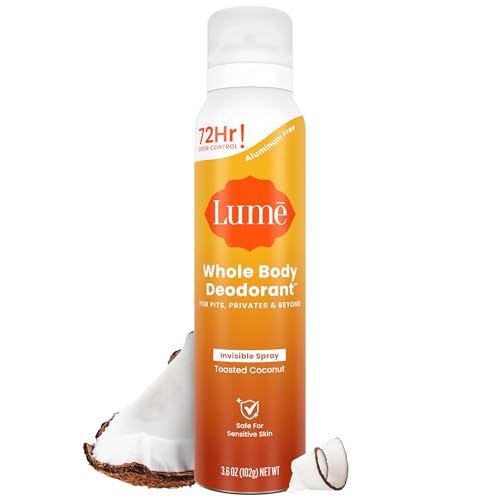 Lume Invisible Spray Deodorant For Women - Whole Body Deodorant Spray - 72 Hr Odor Control - Ozone Friendly Natural Propellant - Baking Soda & Aluminum Free - Skin Loving Full Body - Toasted Coconut