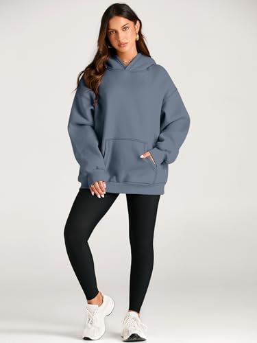EFAN Womens Crewneck Oversized Sweatshirts Pullover Hoodies Long Sleeve Fleece Sweaters With Pockets Fall Fashion Winter Outfits Y2k Clothes 2023 Teen Girls Clothing Greyblue, Greyblue, XL