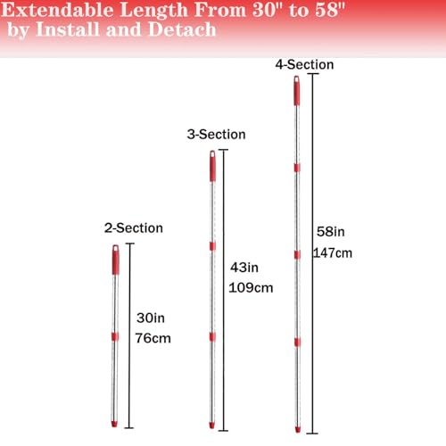 Image of Spin Mop Replacement Handle, 4-Section 30-to-58 inch Mop Replacement Stick Compatible with Ocedar Mop Handle for Easy Wring Mop Refills, Germany Screw Joint(Mop Head&Base not Include)
