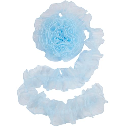 GORGECRAFT Adornos de Encaje con Volantes de 5 Yarda Borde de Encaje Plisado de Tul de Organza Borde de Tela de 4.72 Pulgadas de Ancho Adornos de Gasa Retro Azul Cielo Claro Cinta Cuentas