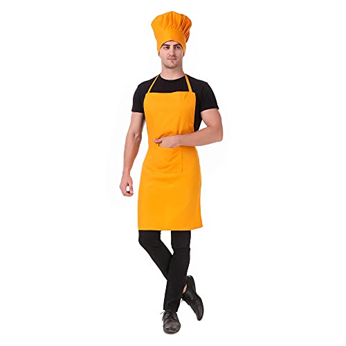 Image of KODENIPR CLUB Kitchen Apron With Cap Set for Women /Men Chef (Yellow)
