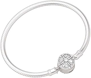 GNOCE Black Silver Four-leaf Clover Bracelet Sterling Silver"Lucky You" Basic Charm Bracelet inlaid with Stones Clasp Snake Chain Jewellery Gift for Women Mens