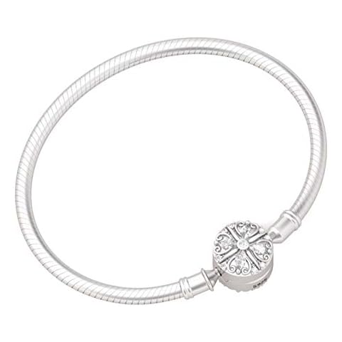 GNOCE Black Silver Four-leaf Clover Bracelet Sterling Silver"Lucky You" Basic Charm Bracelet inlaid with Stones Clasp Snake Chain Jewellery Gift for Women Mens (Silver, 20) Cover
