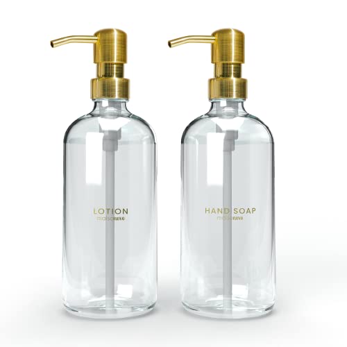 MaisoNovo Soap Dispenser 2-Piece Set | 16.9oz Clear Bottles with Gold Stainless Steel Pumps