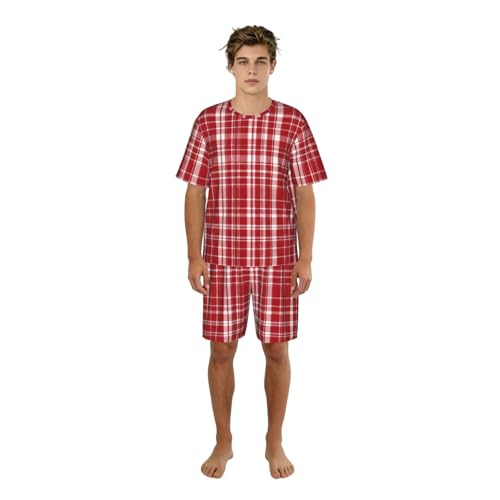 Pyjama manches courtes homme anti-transpiration à carreaux rouge et noir