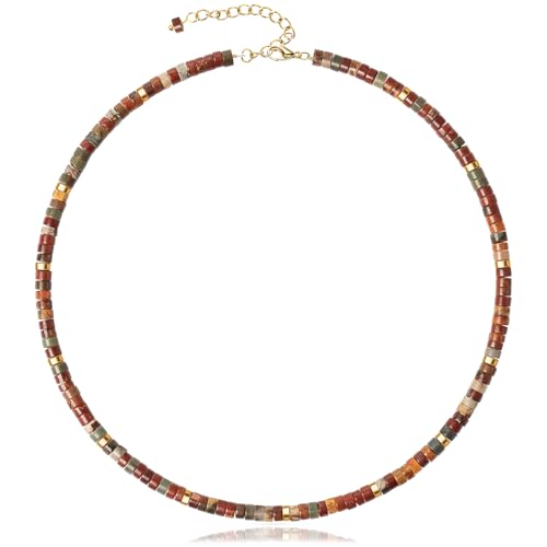 AGOT Beaded Gemstone Necklace for Women: Boho Bead Choker Natural Stone Necklaces - Handmade Jewelry for Summer Beach