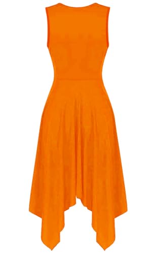 yrsZX Women's Praise Dance Tunic Dress Irregular Hem Flowy Skirt Sleeveless Worship Liturgical Lyrical Dance Costume Tag L, Orange
