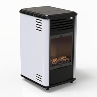 Sahara - Poele à gaz Manhattan 3.4KW Blanc et Noir - Chauffage d'appoint Effet Feu de Bois 3 Niveaux de Chauffe