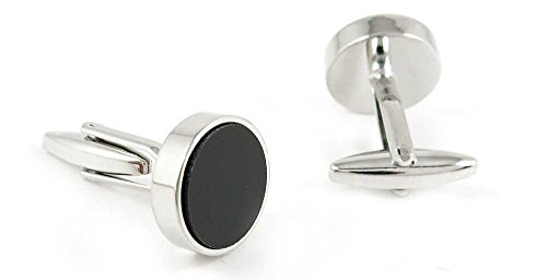1 Par de Mancuernillas para Hombre Agata Negra Redonda miniatura 2