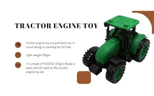 Image of Friction Powered Farm Tractor Toy for Kids Toddlers Boys Girls | Pull Back Medium Tractor Engine Vehicle Toy | Green Agriculture Tractor Toy Age 3+ | BIS Certified | Made in India | NeoKiddo (Green)
