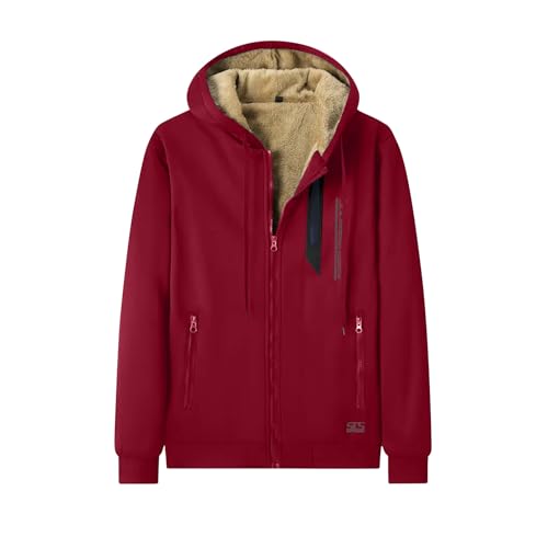 Mens Winter Coats Warm Zip Up Fleece Lined Vintage Long Sleeve Plush Thicken Sherpa Big and Tall Hunting Outerwear