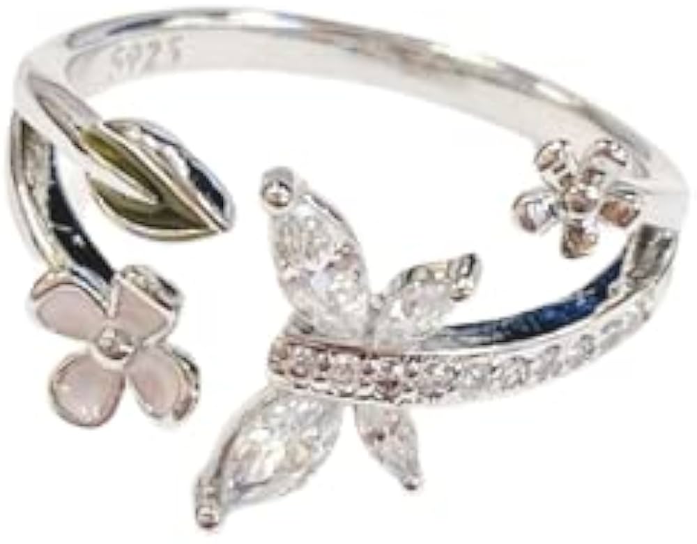 Amazon.co.jp: 【 バタフライ フラワー オープンリング 】 巾着袋付き