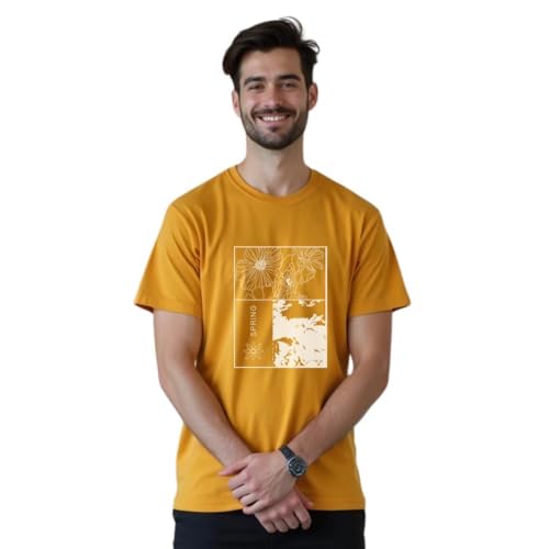 NOBERO Męski T-shirt z bawełny, z nadrukiem, normalny krój, Ananas, M