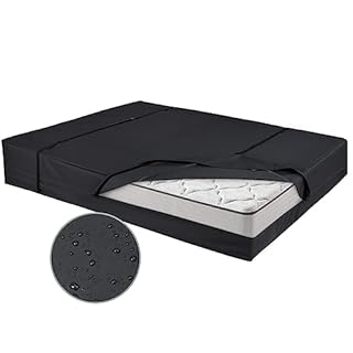 Waterproof Canvas Mattress Storage Bag for Moving and Storage – Reusable Heavy Duty Mattress Bag with Zipper and Lifting & Moving Straps(Black, Queen)